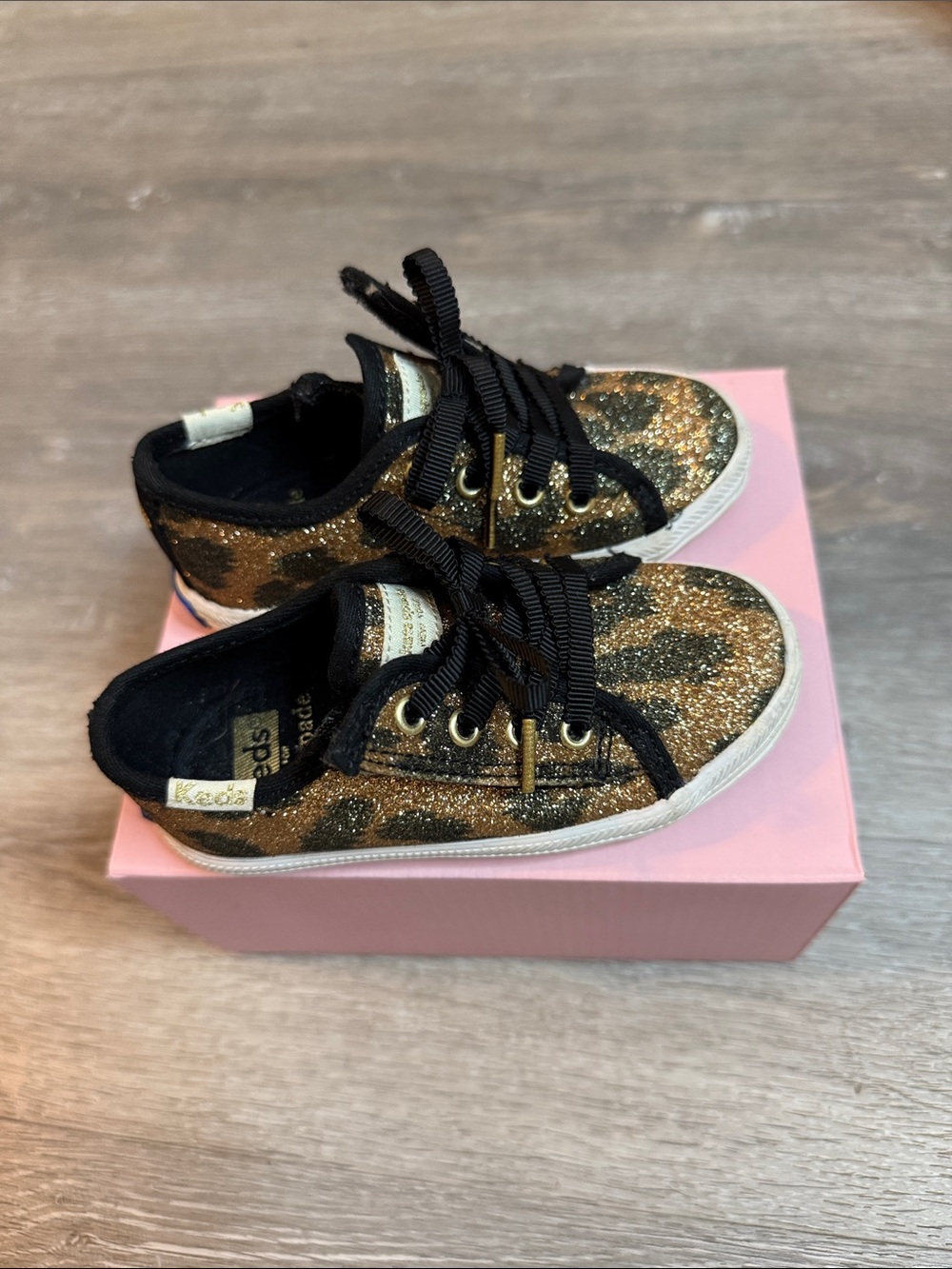 Keds Black and Gold Glitter Leopard Low-Top Sneakers
